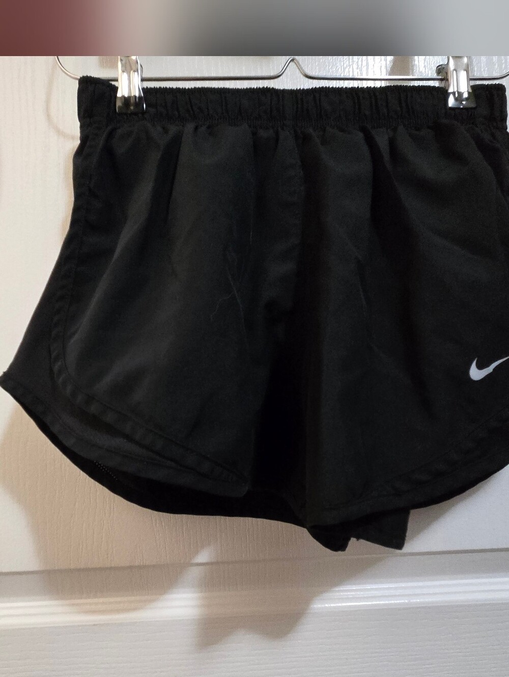Nike Women's Black Athletic Shorts with White Swoosh